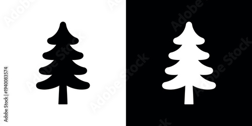 Black and white pine tree silhouettes on split background