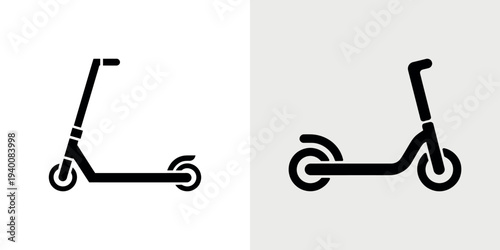 Black electric scooter on white and gray backgrounds