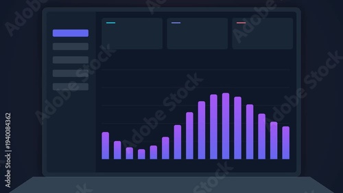 Animated digital dashboard showing data bar chart. 4K Video