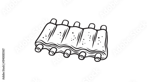 Ribs raw rack illustration with cartoon-style black outline and speckle detail on white background featuring meat, protein, food with ingredient and
