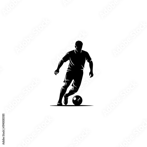 soccer player silhoutte kicking ball isolated on white background 