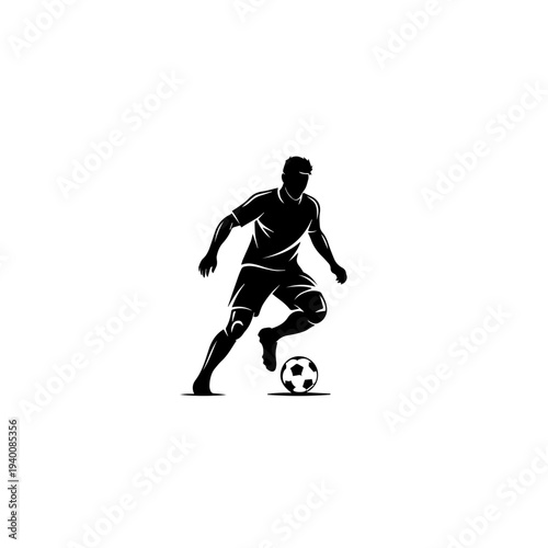 soccer player silhoutte kicking ball isolated on white background 