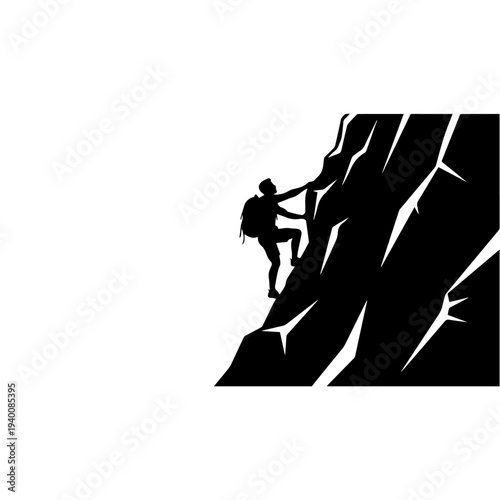 Hiker silhouette with backpack trekking in mountains, adventure concept.
