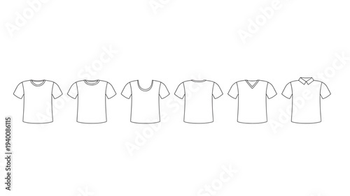 T-shirts set with various neckline styles including crew neck, scoop neck, v-neck, and polo shirts for men and women.