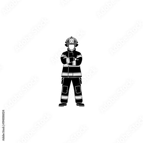 Firefighter silhouette with arms crossed, emergency service professional.
