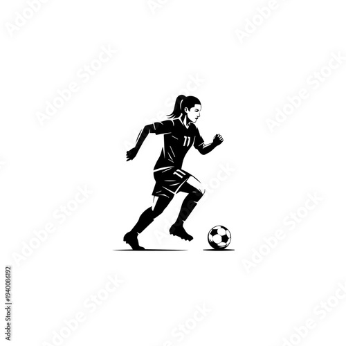 soccer player silhoutte kicking ball isolated on white background 