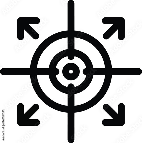 Black target icon with crosshairs and arrows on white background wqe 443