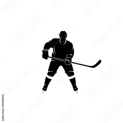 Ice Hockey Player Silhouette Icon with Stick - Action Pose