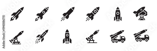 Space Rocket Launch Equipment Icons – Aerospace Technology Vector Set