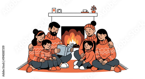 Cozy Family Reading by Fireplace: Winter Evening Storytelling