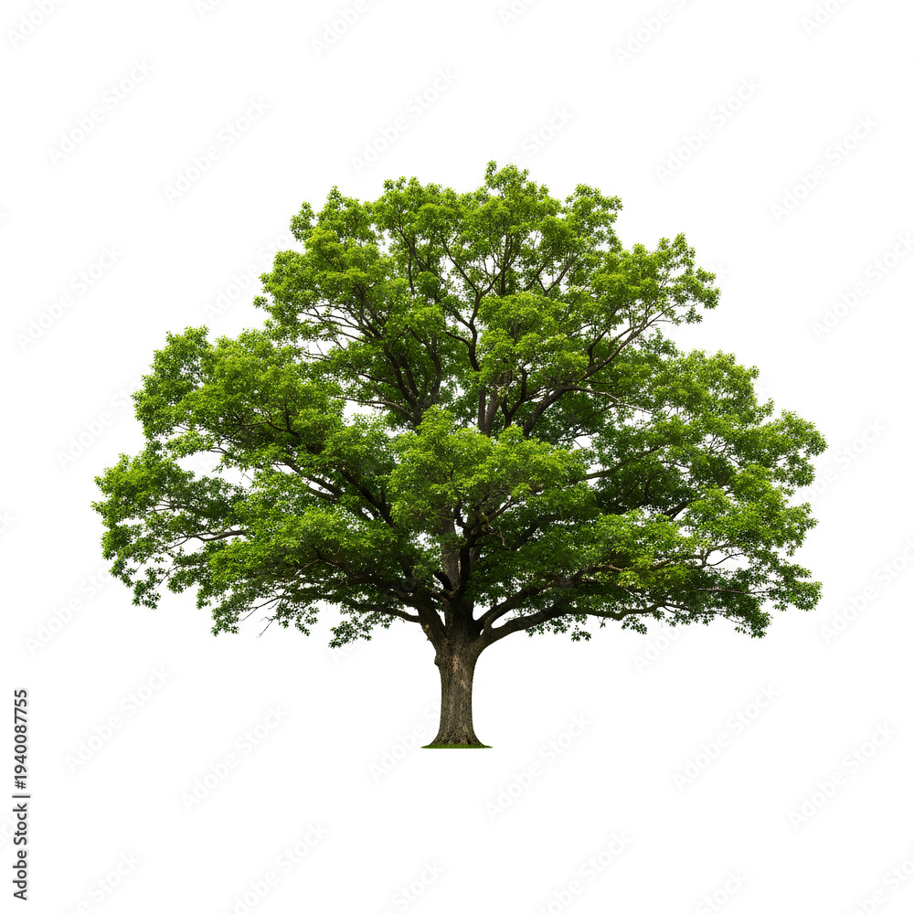Fototapeta premium Isolated Green Oak Tree with Lush Foliage on White Background.