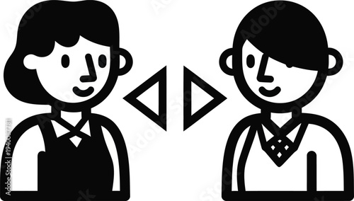 Two coworkers in office setting communicate