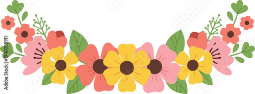 Colorful Floral Border with Pink and Yellow Flowers for Spring Invitations and Wedding Designs