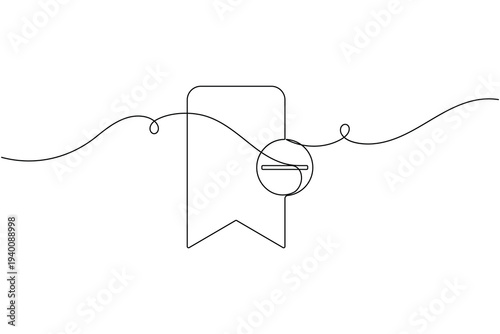 Remove bookmark sign icon continuous one line drawing on white background minimal unsaved and delete or minus symbol outline vector illustration
