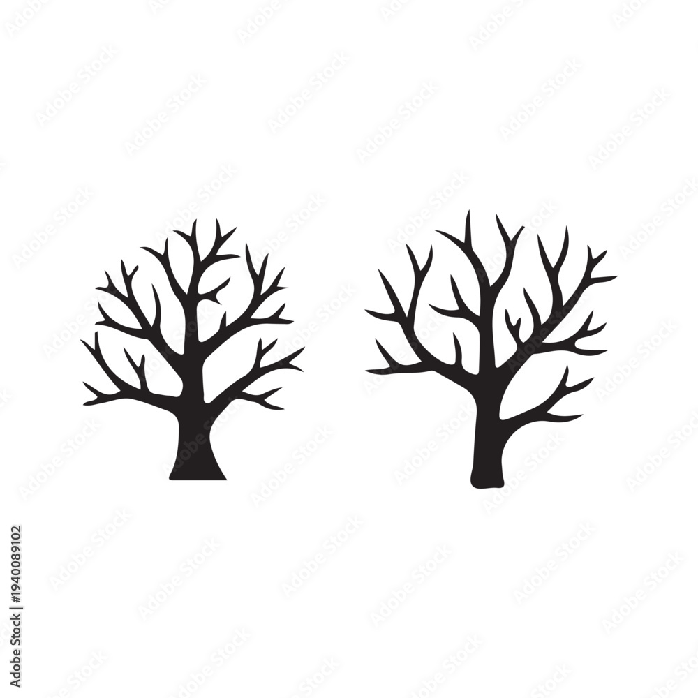 Fototapeta premium Bare Trees Silhouette with Branching Structures Isolated on White Background