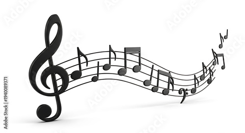 Clean Minimalist Music Notation Illustration with Black Notes
