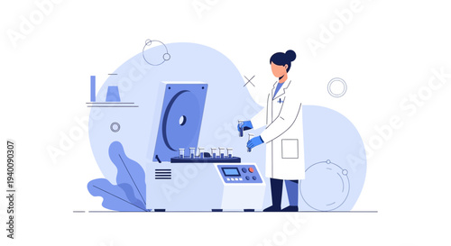 Scientist operating centrifuge machine in laboratory, medical research, biotechnology, science experiment