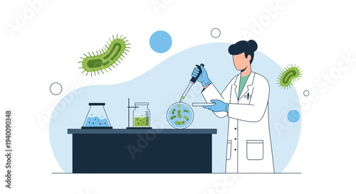Scientist working with bacteria in laboratory, microscopic research, science experiment