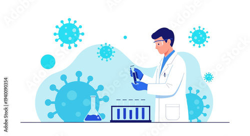 Scientist working with coronavirus samples in laboratory, research and development concept