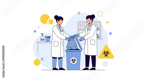 Scientists Dispose of Biohazard Waste Safely in Laboratory