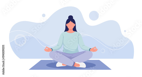 Woman Meditating in Lotus Pose on Yoga Mat, Peaceful Mind, Serene Lifestyle