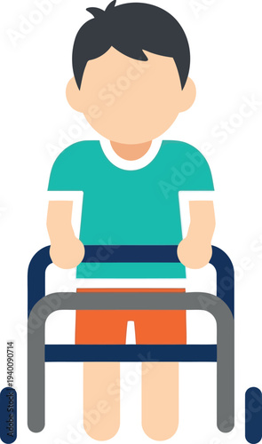 Child with Disability Using Walker Vector Illustration for Healthcare and Accessibility Concepts