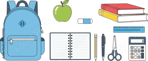 Vibrant school supplies arranged neatly on a peach background