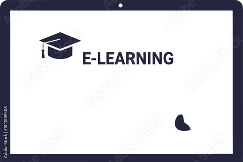 Modern laptop displaying e-learning platform on screen with graduation cap icon