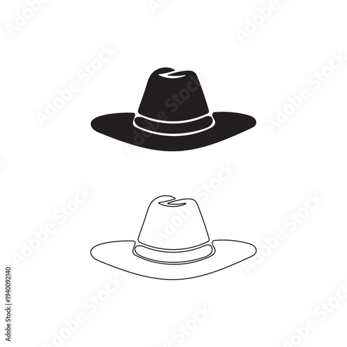 Cowboy Hat Silhouette and Outline Western Headwear Style Country Fashion Accessory Isolated on white background