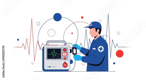 Paramedic with Defibrillator and ECG Monitor, Medical Emergency Equipment