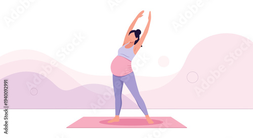 Pregnant Woman Doing Yoga Exercise on Mat, Healthy Lifestyle, Prenatal Fitness