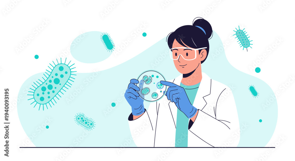 Obraz premium Scientist examining petri dish with bacteria in laboratory, science research concept