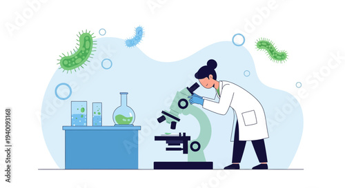 Scientist examining bacteria under microscope in laboratory, scientific research, microbiology concept