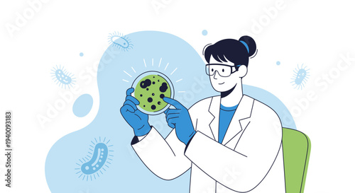 Scientist examining petri dish with bacteria culture in laboratory, microbiology research