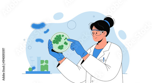 Scientist examining petri dish with bacteria culture, microbiology research, laboratory analysis