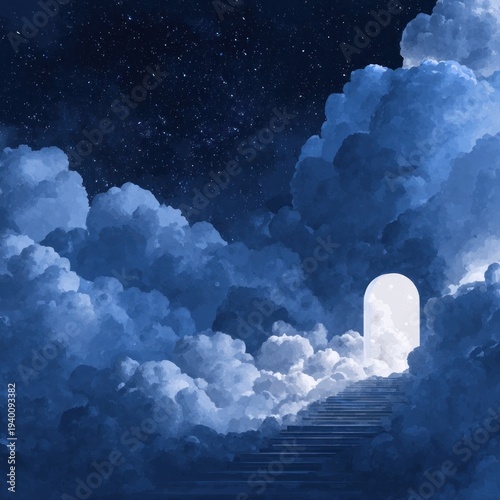 Stairway to Heavenly Gate with Clouds.
