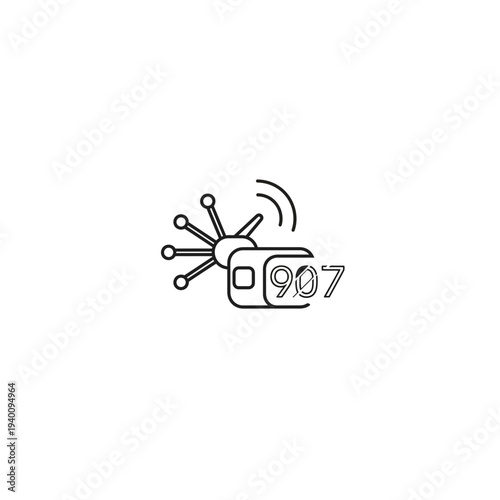 A minimalist vector graphic illustration of a radio broadcasting signal