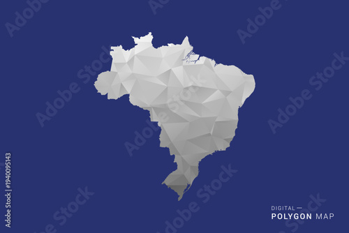Brazil Map - Polygon White and Black map Style Vector Illustration, Low Poly Geometric Design, Isolated on blue Background.