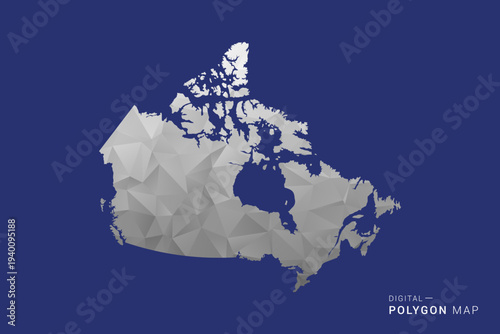 Canada Map - Polygon White and Black map Style Vector Illustration, Low Poly Geometric Design, Isolated on blue Background.