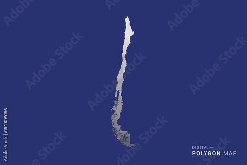 Chile Map - Polygon White and Black map Style Vector Illustration, Low Poly Geometric Design, Isolated on blue Background.
