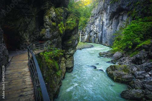 Wooden tourist footbridge in the Aare gorge, Meiringen, Switzerland