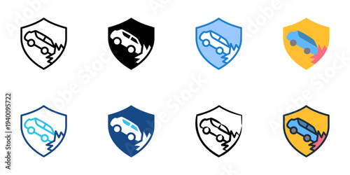 Collision Coverage icons set multiple style collection. Editable stroke 
