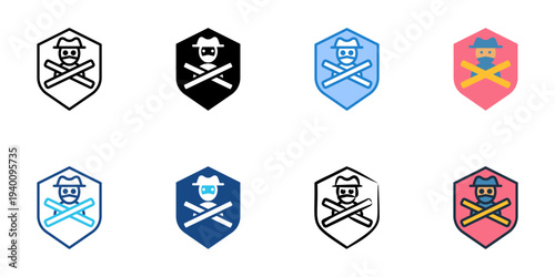 Theft Protection icons set multiple style collection. Editable stroke 
