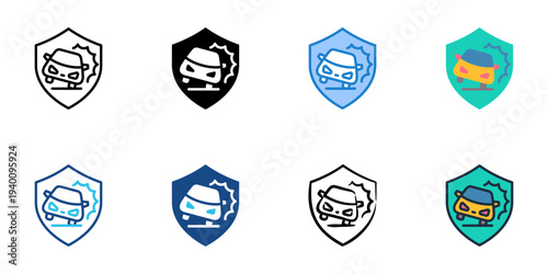 Auto Policy icons set multiple style collection. Editable stroke 
