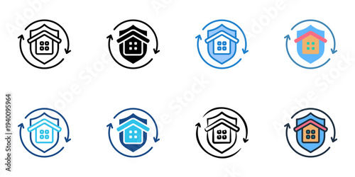 Home Insurance icons set multiple style collection. Editable stroke 
