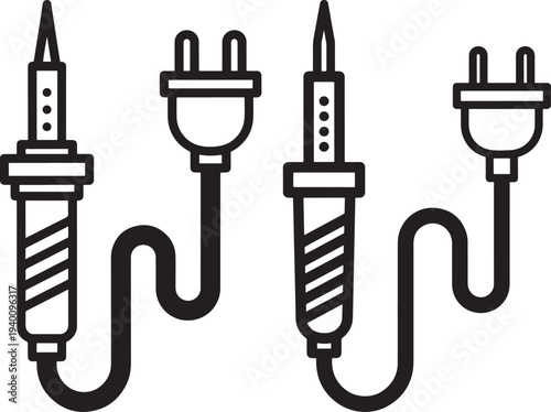 Soldering Iron Icons with Power Plugs, Symbols for Electronics Repair and DIY Projects