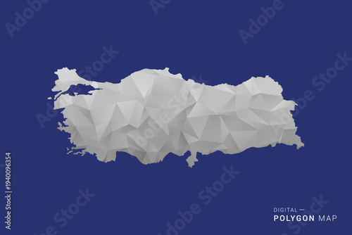 Turkey Map - Polygon White and Black map Style Vector Illustration, Low Poly Geometric Design, Isolated on blue Background.