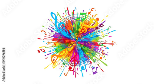 Vibrant musical composition with treble clef and notes