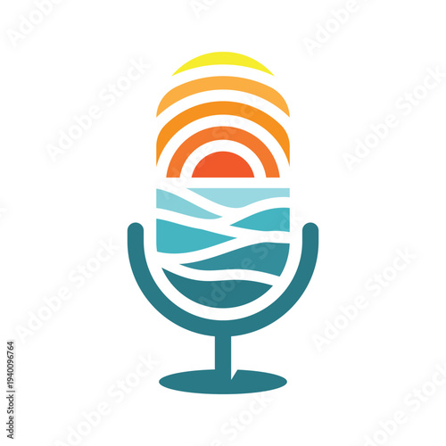 Microphone with Sunset and Ocean Waves