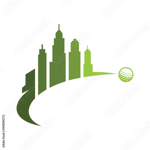 Golf Ball Flying Towards City Skyline